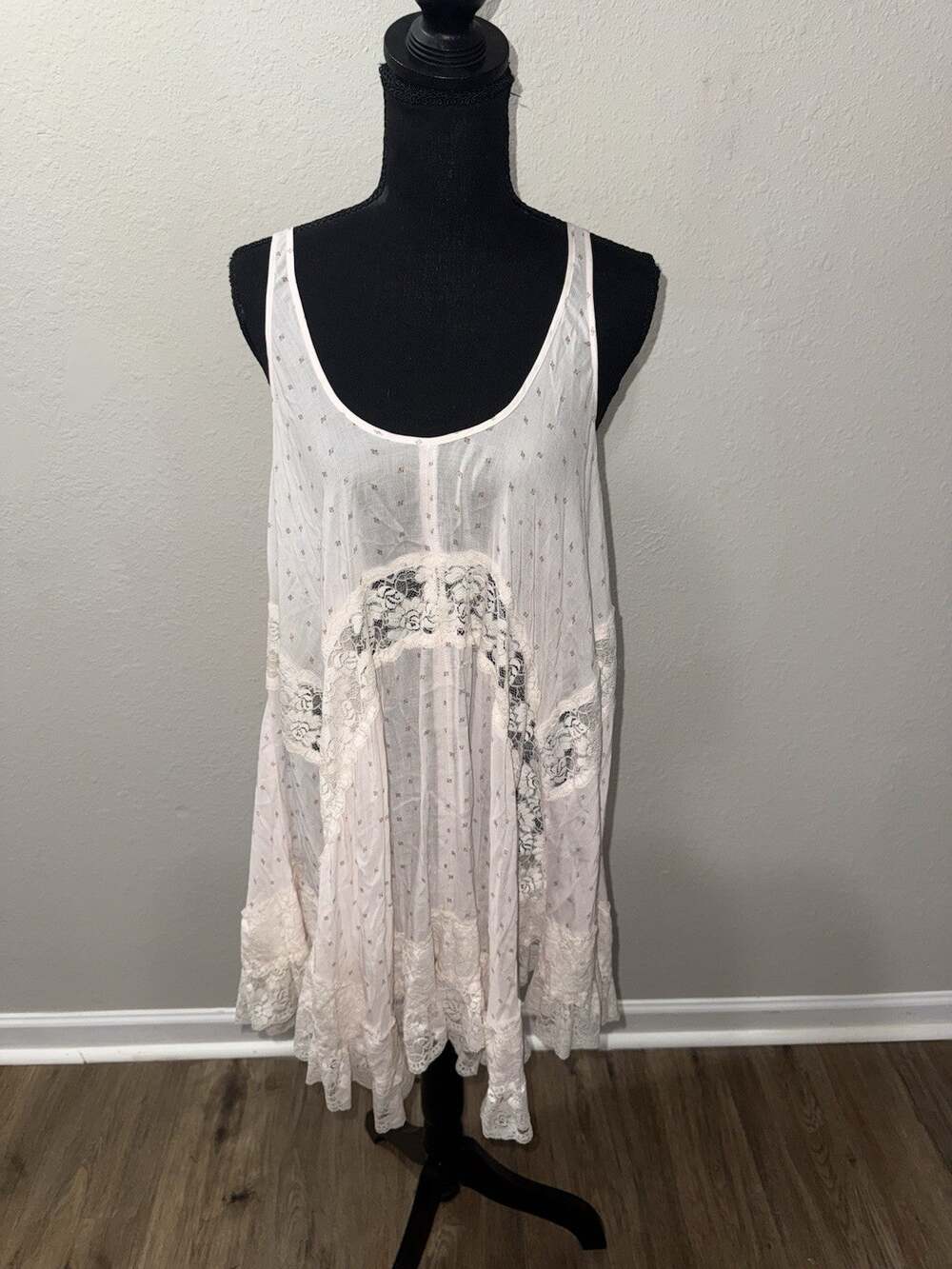 Free People "She Swings" slip dress bohemian silhouette lace asymmetrical XS
